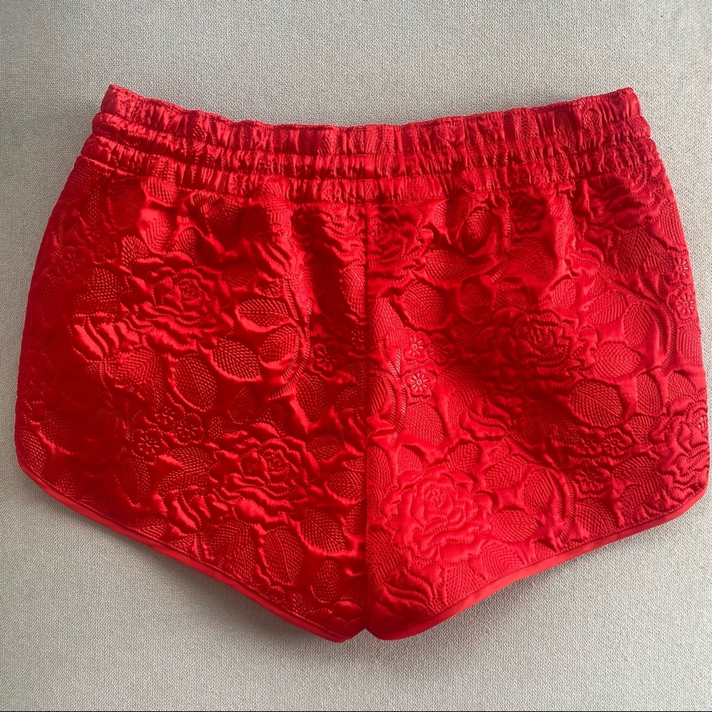 NWOT Adidas Orginals Satin Quilted Red Rose Trefoil Logo Shorts, Sz Small, Rare - Picture 5 of 14